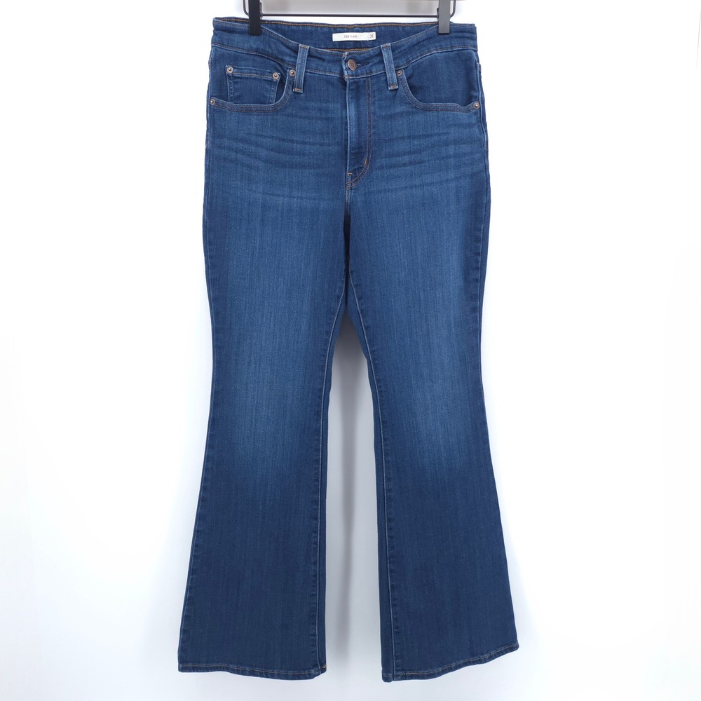 Levis Womens Jeans 726 High Rise Flare 31 Dark Wash Blue WaterLess‎ Boho Denim